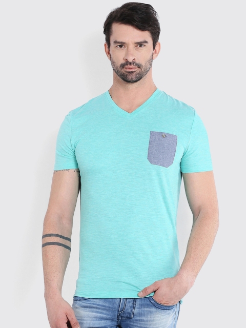 

Celio Men Turquoise Blue Solid V-Neck T-Shirt