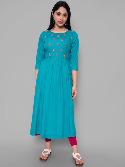 

KALINI Women Sea Green Floral Thread Work Floral Anarkali Kurta