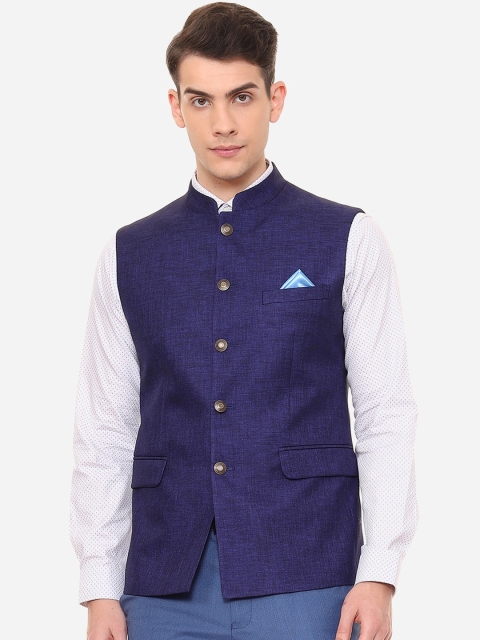 

Van Heusen Men Blue Solid Woven Nehru Jacket