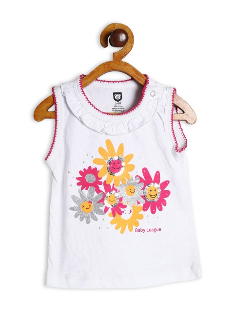 

612 league Girls White Floral Printed Top
