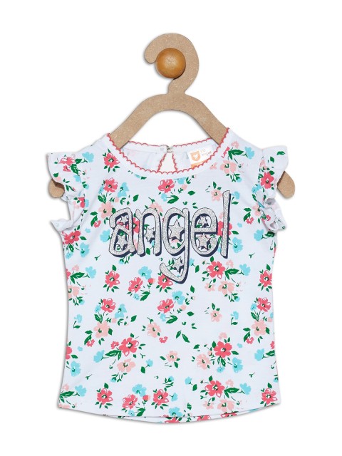 

612 league Infant Girls White & Turquoise Blue Floral Print Top