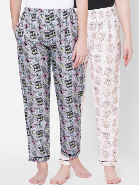 

FashionRack Women Grey & Brown Set Of 2 Printed Lounge Pants