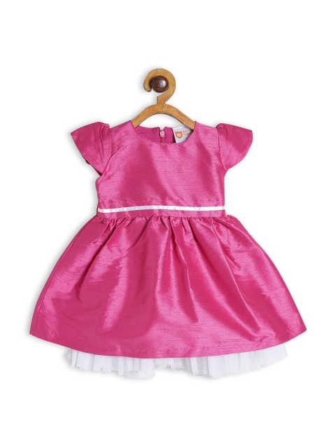 

612 league Pink Raw Silk Fit and Flare Dress