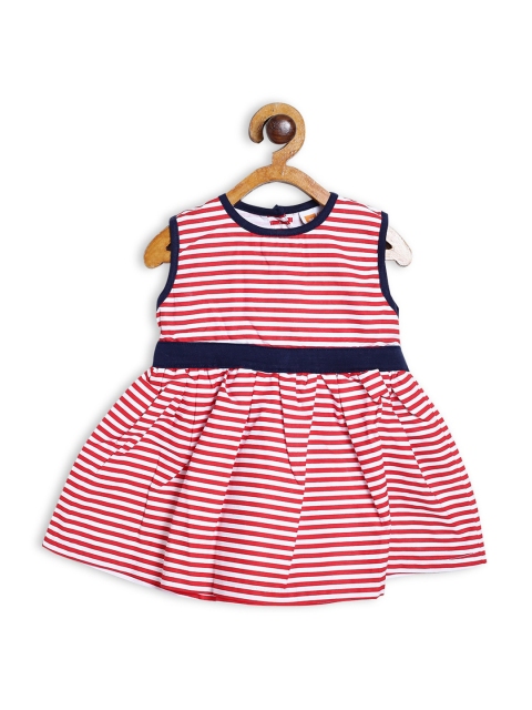 

612 league Infants Girls Red & White Striped Cotton Fit & Flare Dress