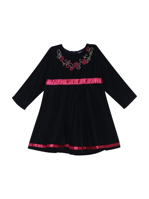 

612 league Girls Navy Blue & Pink Floral Embroidered A-Line Dress