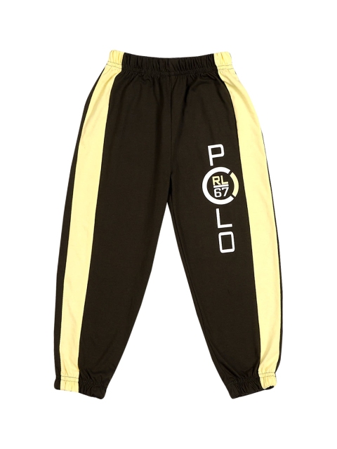 

CREMLIN CLOTHING Boys Brown & Cream-Coloured Colourblocked Cotton Joggers
