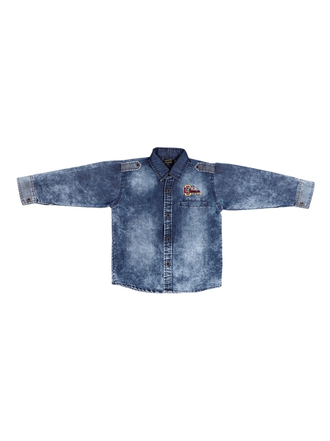 

CREMLIN CLOTHING Boys Blue Faded Cotton Denim Casual Shirt