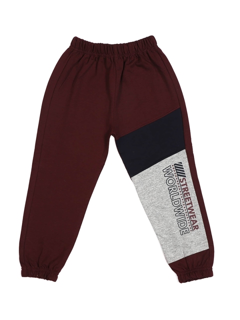 

CREMLIN CLOTHING Boys Maroon & Grey Colourblocked Cotton Joggers