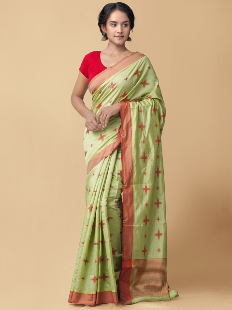 

Unnati Silks Green & Red Woven Design Silk Cotton Kanjeevaram Saree