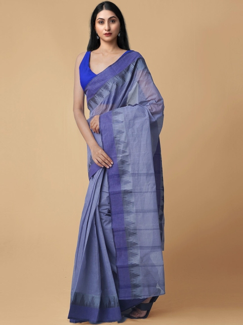 

Unnati Silks Grey & Blue Woven Design Pure Cotton Taant Saree