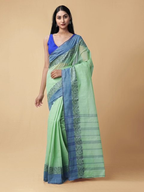 

Unnati Silks Green & Blue Woven Design Pure Cotton Taant Saree