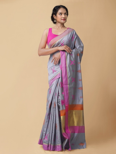 

Unnati Silks Women Grey Woven Kanjivaram Silk Cotton Saree