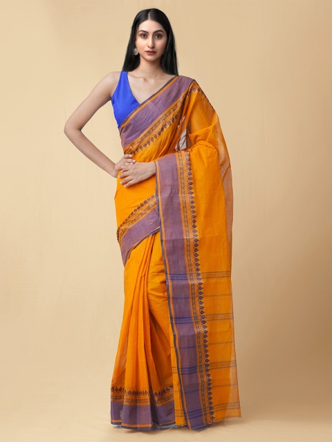 

Unnati Silks Orange & Purple Handloom Bengal Tant Cotton Saree