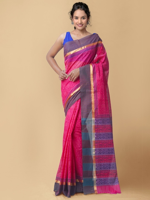 

Unnati Silks Pink & Gold-Toned Pure Cotton Mangalagiri Saree