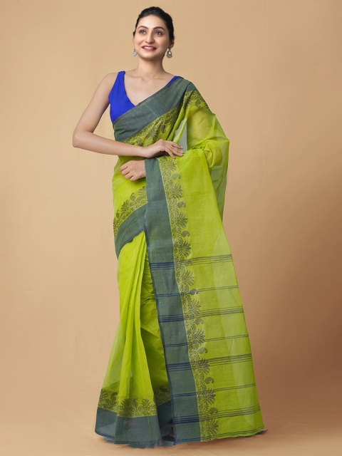 

Unnati Silks Green & Blue Woven Design Pure Cotton Taant Saree