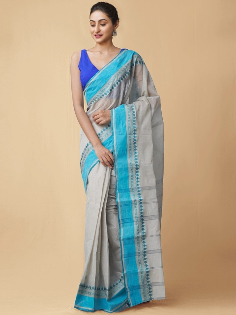 

Unnati Silks Brown & Blue Pure Cotton Taant Saree