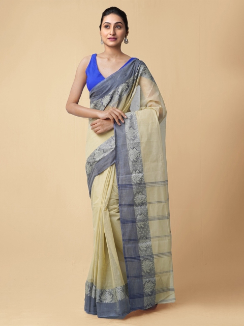

Unnati Silks Brown & Blue Pure Cotton Handloon Sustainable Taant Saree
