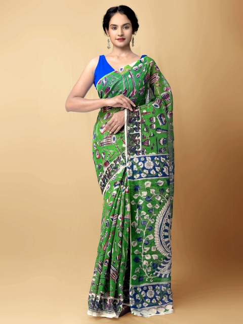 

Unnati Silks Green & Blue Kalamkari Pure Cotton Kota Saree