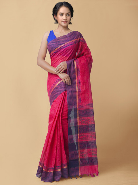 

Unnati Silks Women Pink Printed Mangalagiri Cotton Saree
