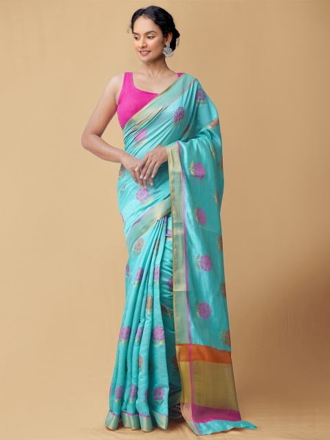 

Unnati Silks Women Turquoise Blue Woven Design