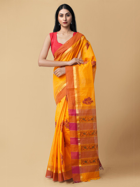 

Unnati Silks Orange & Maroon Ethnic Motifs Pure Cotton Mangalagiri Saree