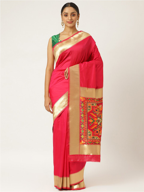 

KARAGIRI Pink & Gold-Toned Silk Blend Banarasi Saree