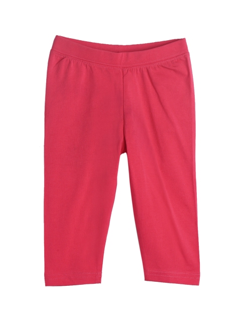 612 league Infant Girls Coral-Coloured Solid Cotton Leggings