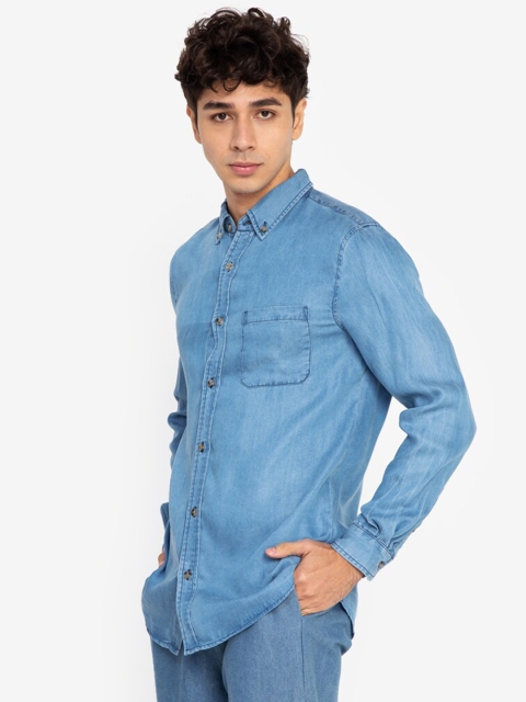 

ORIGIN BY ZALORA Men Blue Button Down Collar Lyocell Casual Shirt
