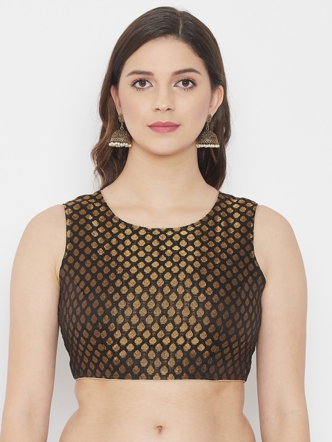

TULIP 21 Black & Gold-Coloured Woven-Design Silk Saree Blouse