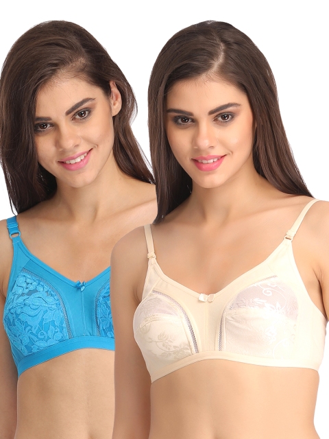 

Clovia Pack of 2 Full-Coverage Lace Bras BRC486C4040B, Blue