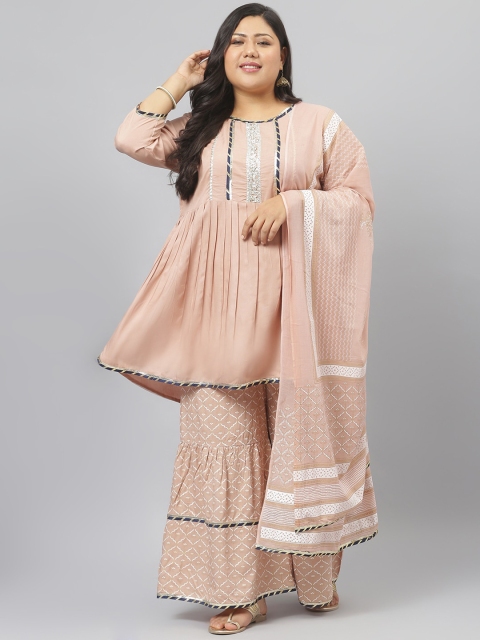 

Stylum Women Beige Yoke Design Pleated Gotta Patti Kurti with Sharara & Dupatta