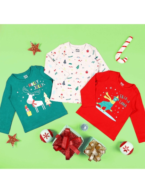 

KICKS & CRAWL Kids Red 3 Jolly Lama Printed Polo Collar Applique T-shirt