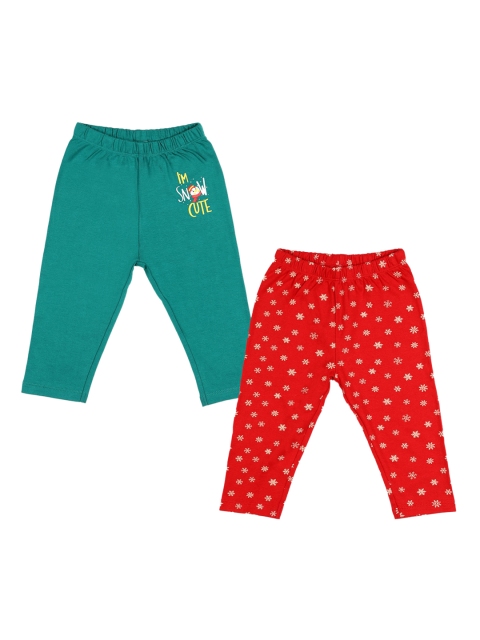 

KICKS & CRAWL Girls Pack Of 2 Printed Cotton Three-Fourth Length Leggings, Red