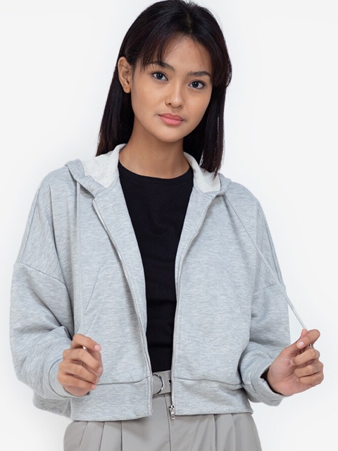 

ZALORA BASICS Women Grey Hooded Sweatshirt