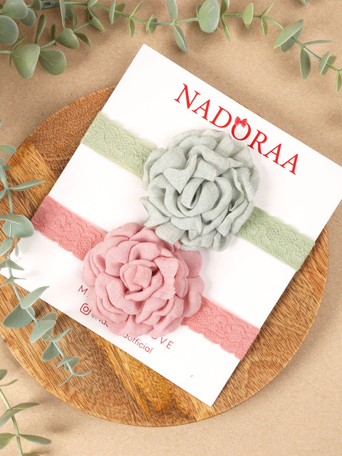 

KICKS & CRAWL Girls Set of 2 Green & Pink Hairband