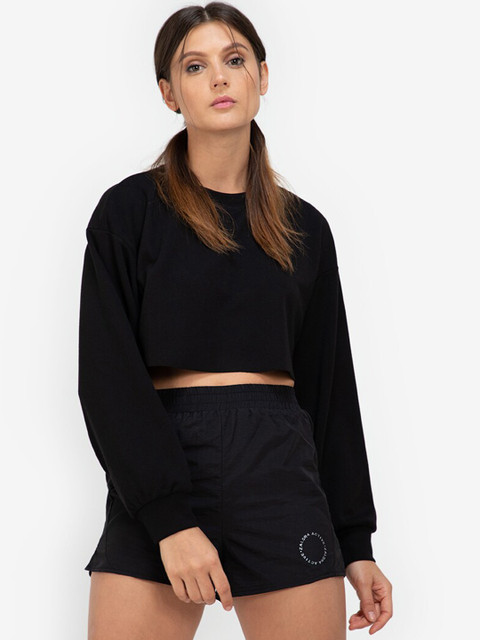 

ZALORA ACTIVE Women Black Crop Sweatshirt