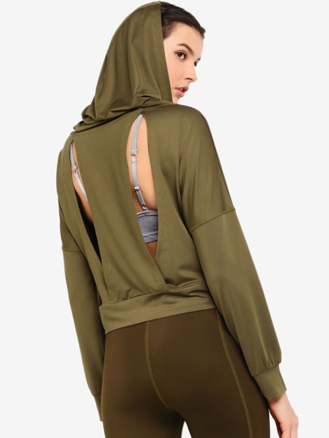

ZALORA ACTIVE Women Green Cut Out Back Hoodie Sweatshirt