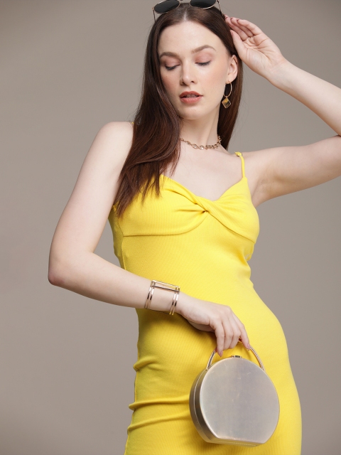 

Calvin Klein Jeans Super lemon Solid Strappy Twisted Bodycon Dress, Yellow