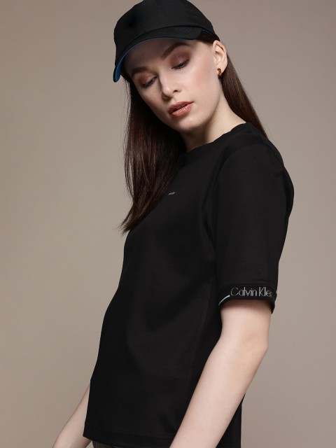 

Calvin Klein Jeans Women Black Brand Logo Pure Cotton Printed T-shirt