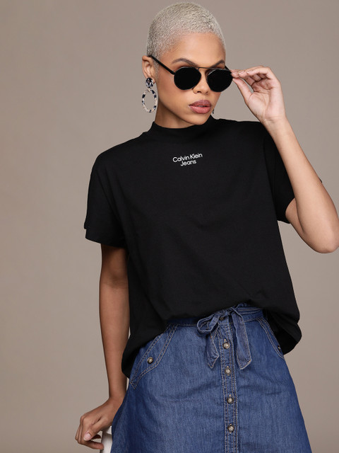 

Calvin Klein Jeans Women Black Typography Printed Casual T-shirt
