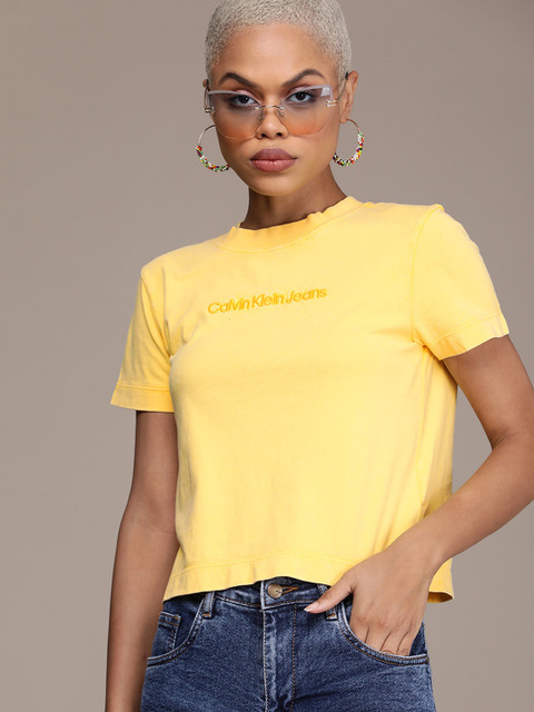 

Calvin Klein Jeans Women Yellow Typography Printed Casual T-shirt