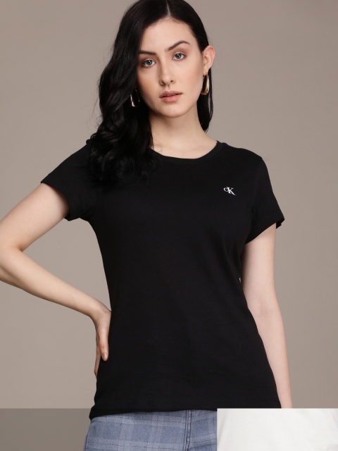 

Calvin Klein Jeans Women Pack of 2 Printed Slim Fit T-shirt, White