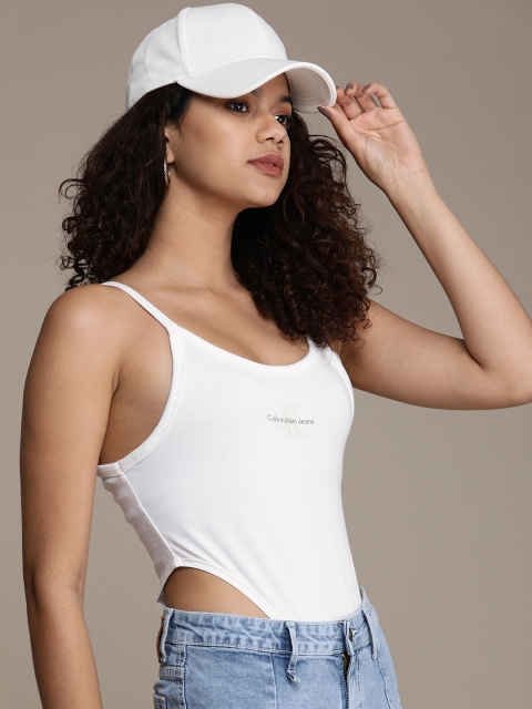 

Calvin Klein Jeans Women White Brand Logo Printed Slim Fit T-shirt