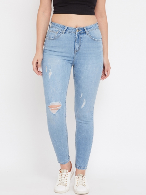 

Madame Women Blue Skinny Fit Mildly Distressed Light Fade Jeans
