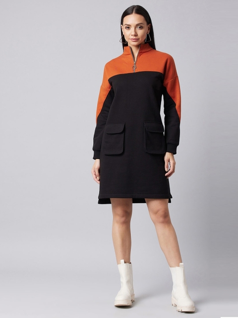 

DOLCE CRUDO Black & Rust Colourblocked Sweatshirt Dress