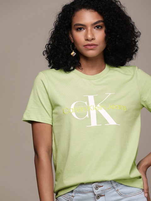 

Calvin Klein Jeans Women Jaded Green Brand Logo Printed T-shirt