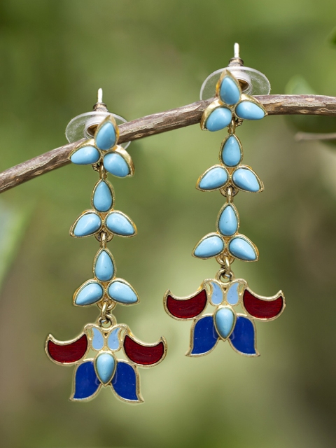 

Studio Voylla Jaipur Gold-Plated & Blue Stone-Studded Drop Earrings