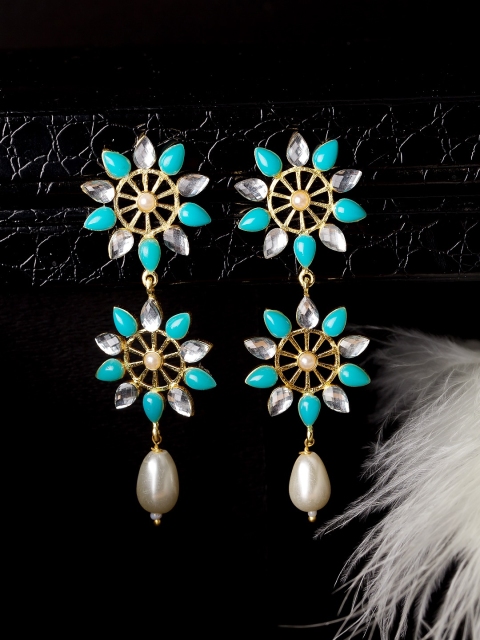 

Studio Voylla Jaipur Gold-Plated & Blue Embellished Drop Earrings