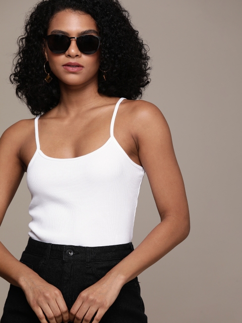 

Calvin Klein Jeans Women White Brand Logo Printed Slim Fit Sleeveless T-shirt