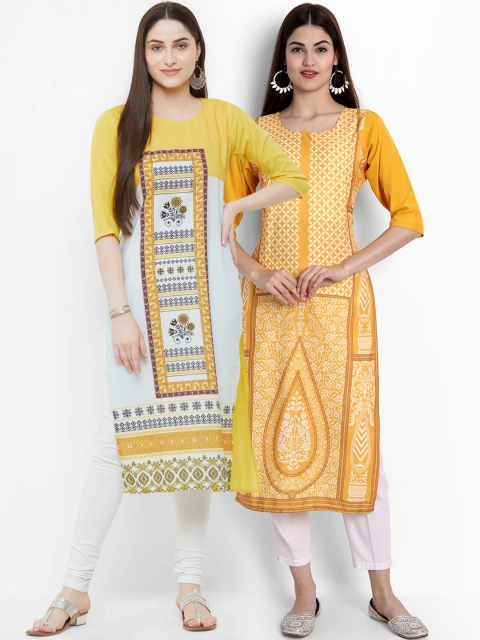 

Ethnic basket Women Yellow & White Ethnic Motifs Printed Crepe Kurta